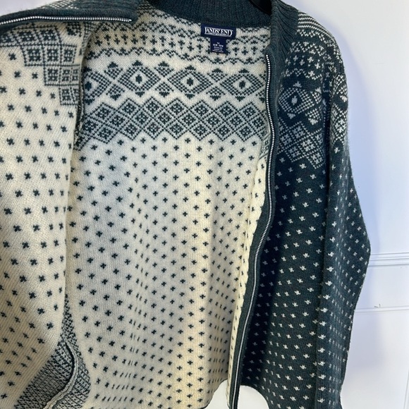 Lands End Knit Wool Fair Isle Full Zip Cardigan Sweater Large XLarge in Green - Picture 7 of 14